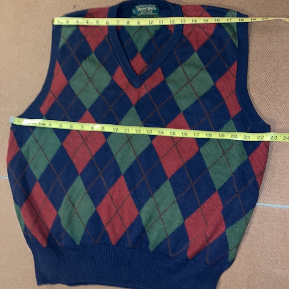Greenwich argyle plaid Vest 100% cotton L - Picture 3 of 8
